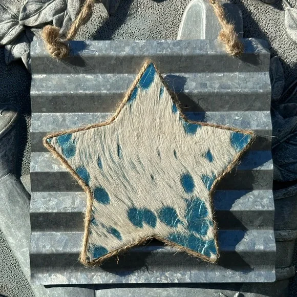 Handmade Blue Star White Acid Blue Wash Cowhide - Picture 4 of 4